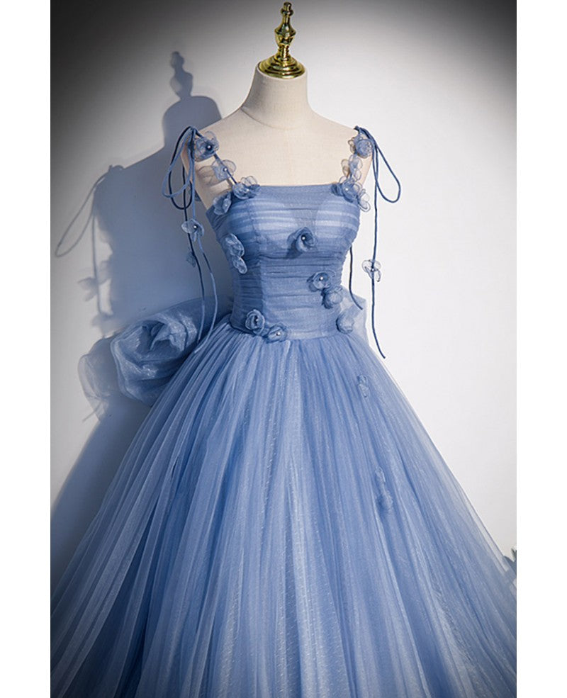 Sky Blue Princess Lace Sleeveless Backless Floor-Length Ball Dress - Chloe Dress