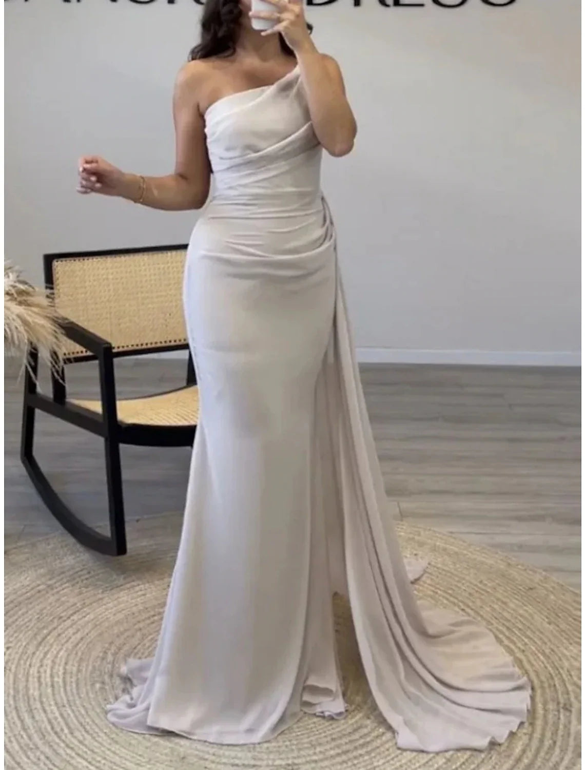 Green A-Line One-Shoulder Chiffon Sleeveless Pleated Evening Gown - Chloe Dress