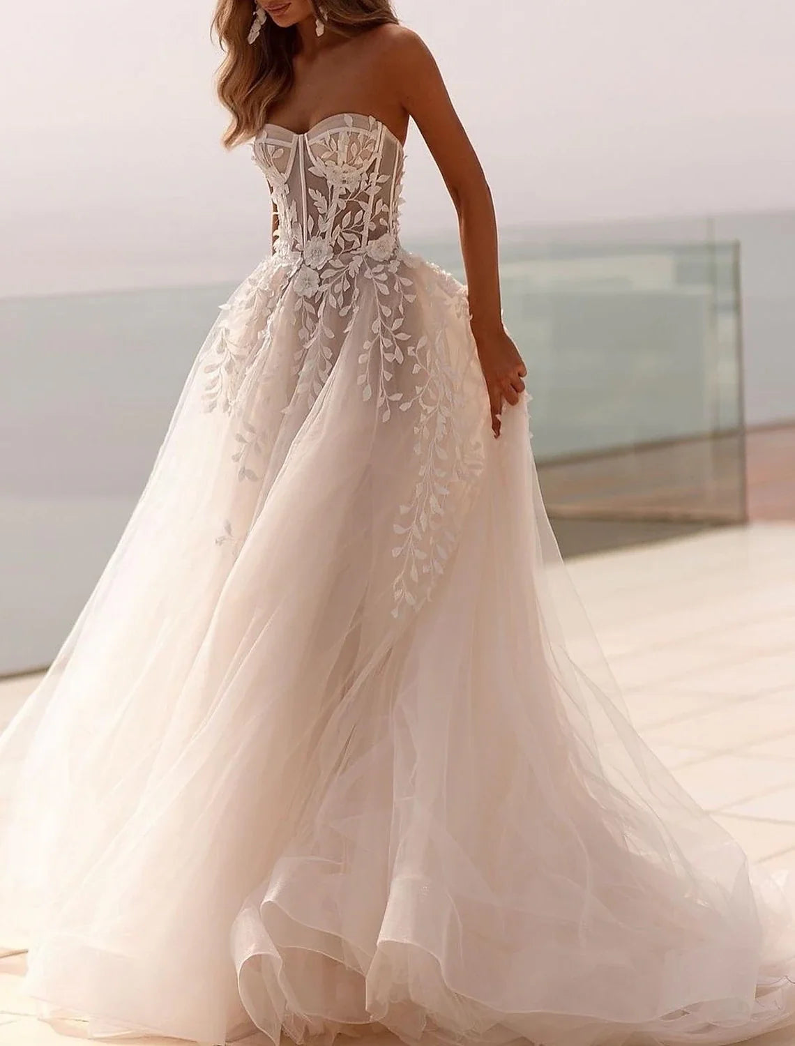 Ball Gown Sweetheart Tulle Sleeveless Open Back Train Wedding Gown - Chloe Dress