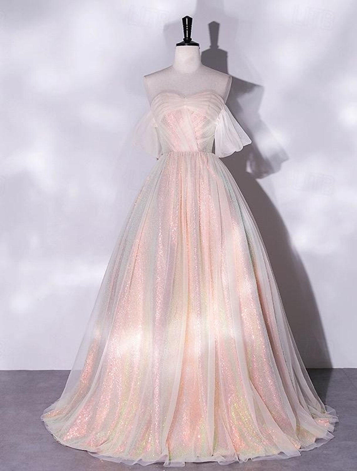 A-Line Off-Shoulder Tulle Short Sleeve Floor-Length Prom Dress - Chloe Dress