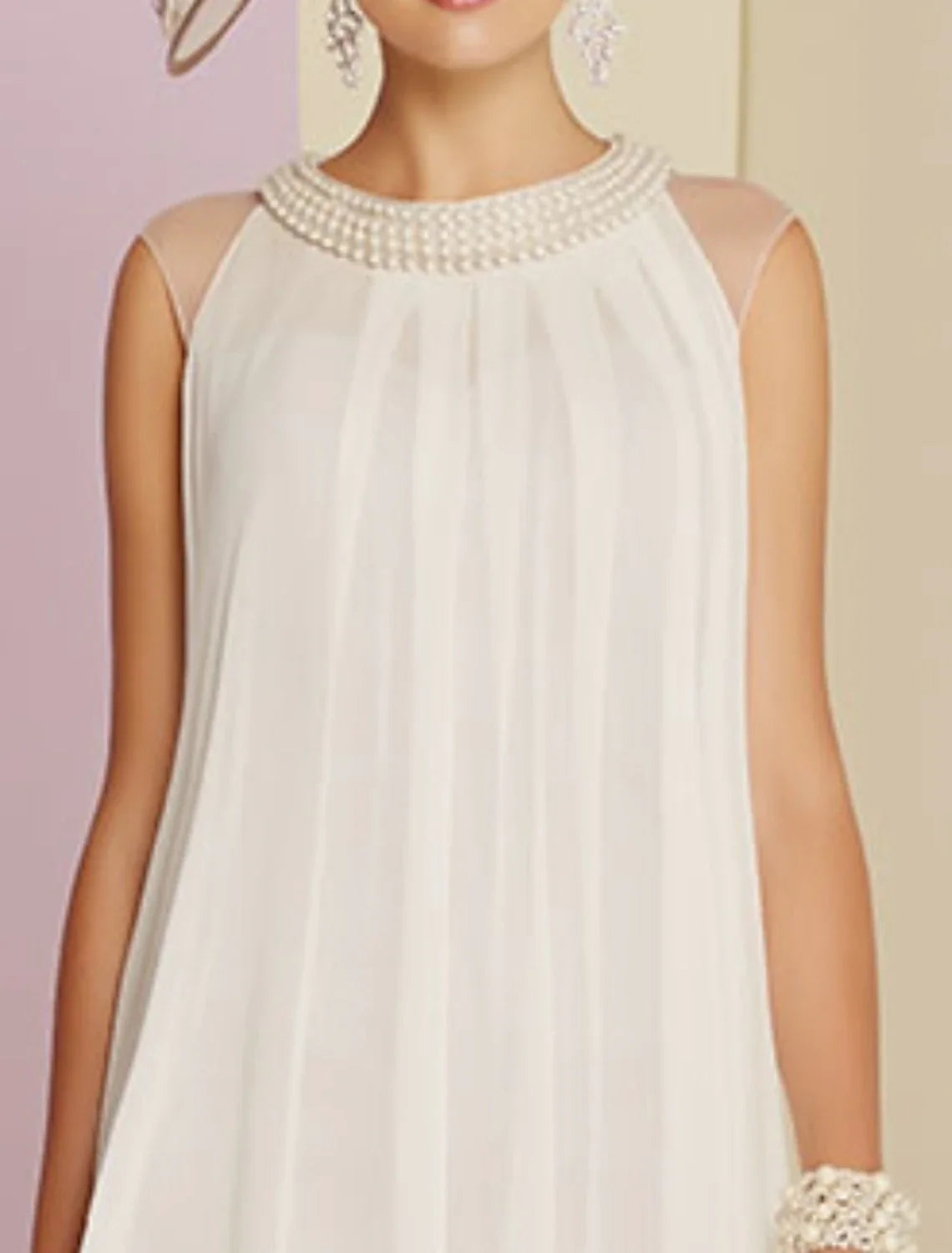 Sheath Chiffon Sleeveless Pleated Knee-Length Wedding Dress - Chloe Dress