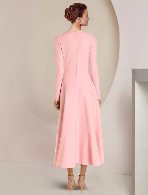 A-Line High Neck Long Sleeve Ruffled Ankle-Length Wedding Dress - Chloe Dress