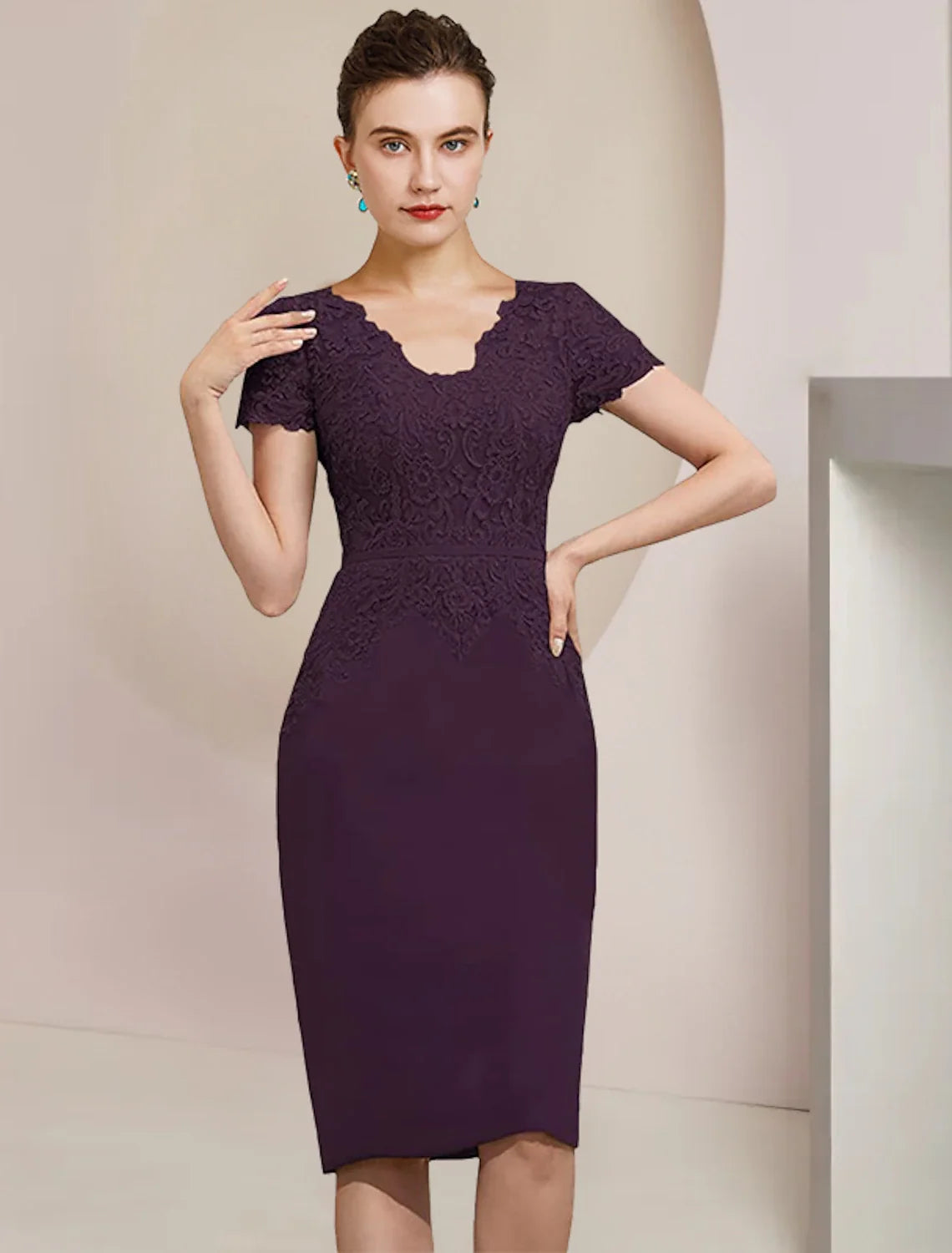 Sheath V-Neck Chiffon Short Sleeve Applique Mini Wedding Dress - Chloe Dress