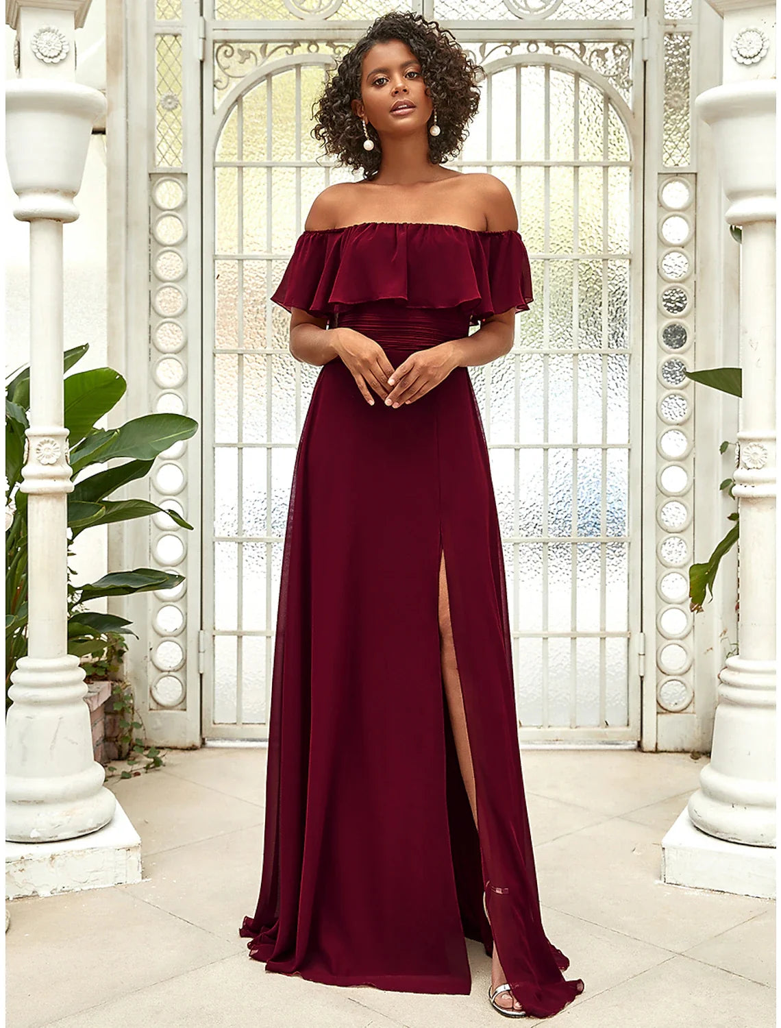 A-Line Off-Shoulder Chiffon Sleeveless Ruffled Floor-Length Wedding Dress - Chloe Dress