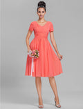 Sheath V-Neck Chiffon Short Sleeve Mini Wedding Dress - Chloe Dress
