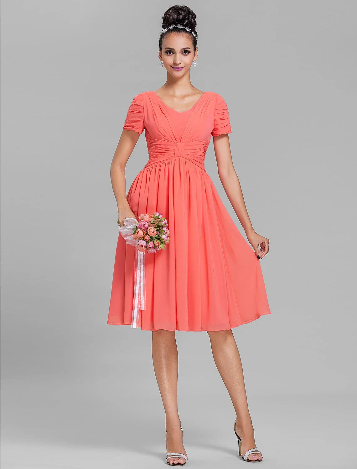 Sheath V-Neck Chiffon Short Sleeve Mini Wedding Dress - Chloe Dress