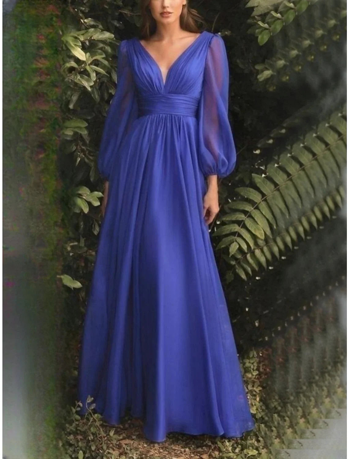 Sheath V-Neck Chiffon Long Sleeve High Slit Floor-Length Wedding Dress - Chloe Dress
