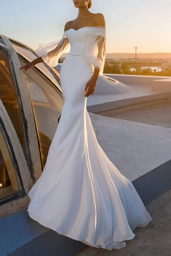 Off-Shoulder Long Sleeve Wedding Dress - Chloe Dress