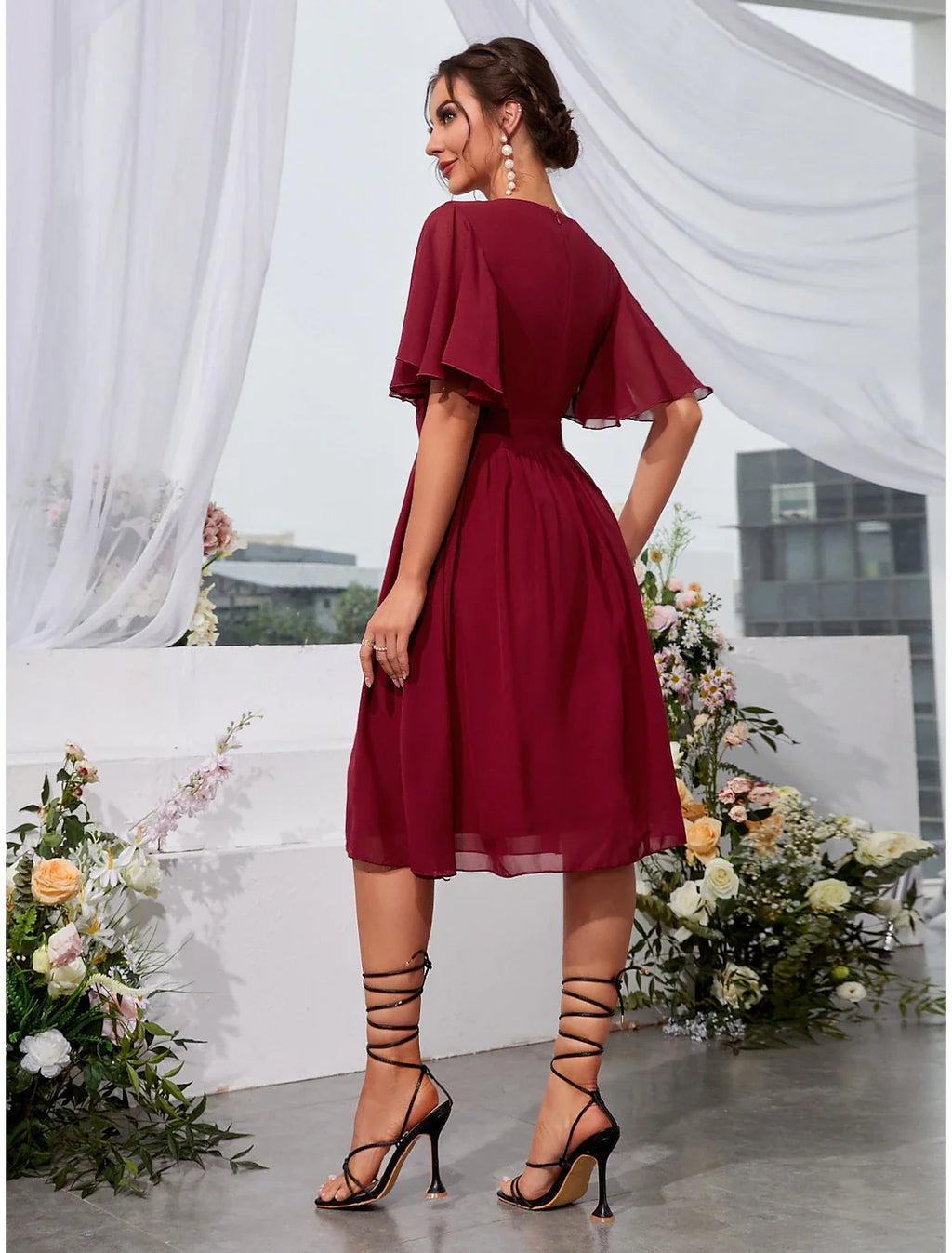 A-Line Chiffon Short Sleeve Ruffled Mini Wedding Dress - Chloe Dress