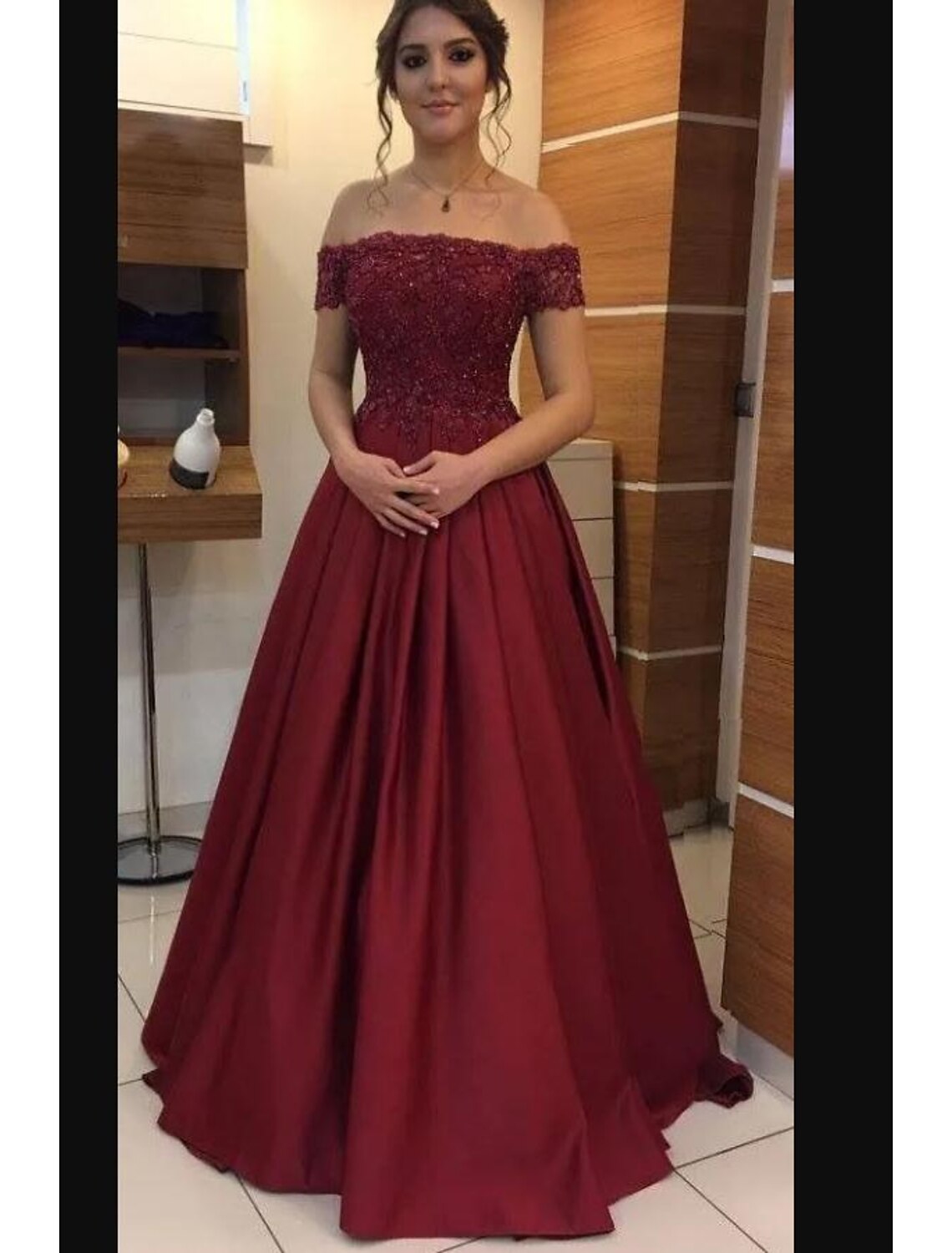 A-Line Strapless Jersey Short Sleeve Applique Floor-Length Evening Dress - Chloe Dress