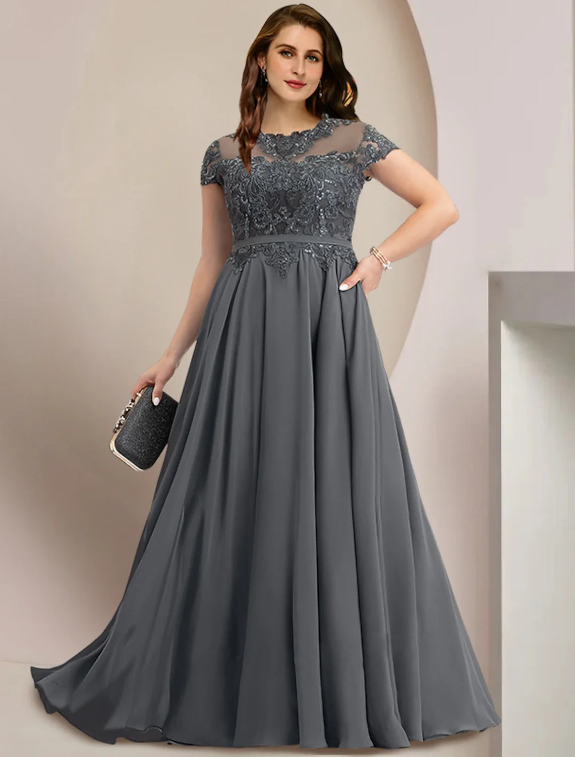 Chiffon Short Sleeve Pleated Floor-Length Wedding Dress - Chloe Dress