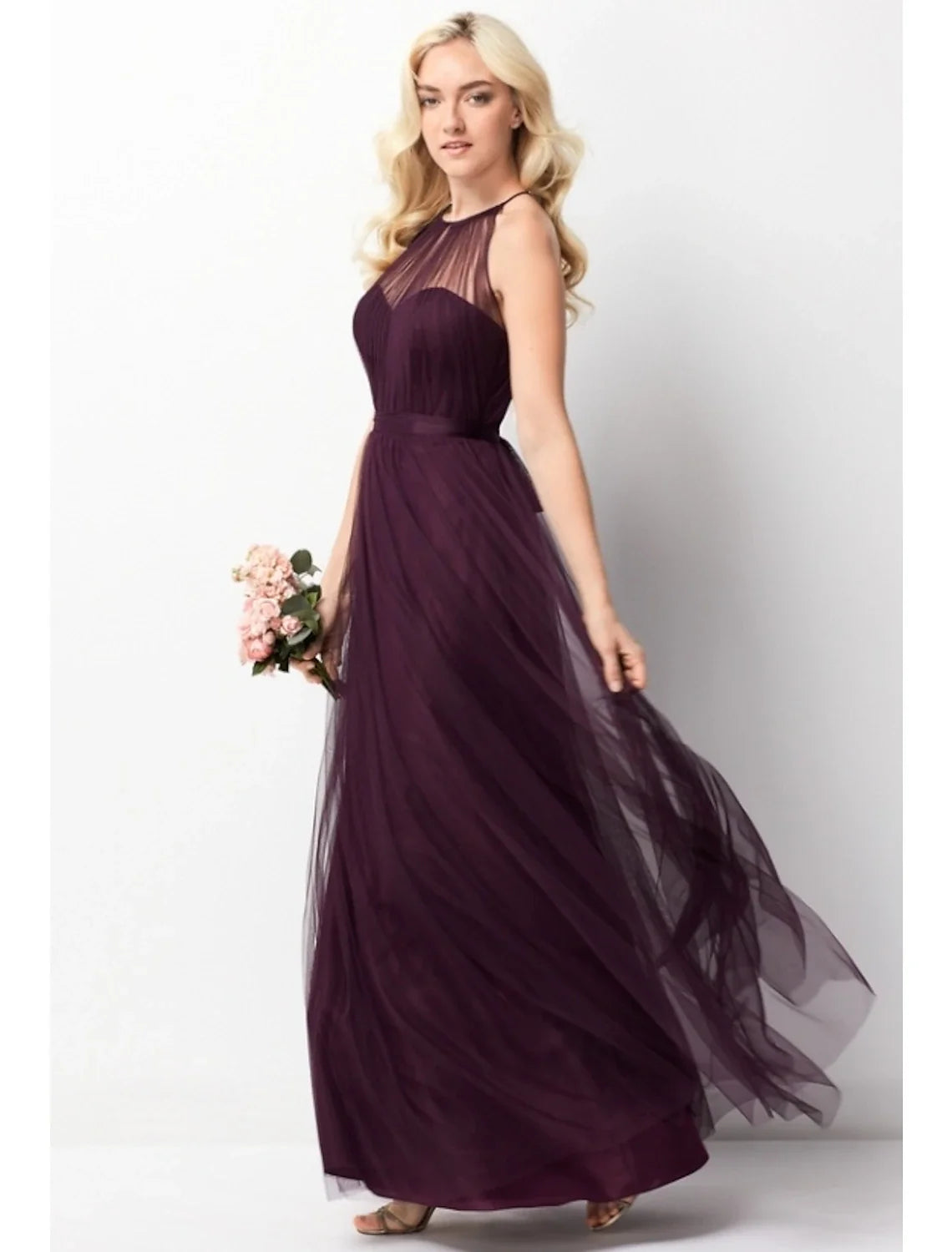 A-Line Halter Chiffon Sleeveless Floor-Length Wedding Dress - Chloe Dress