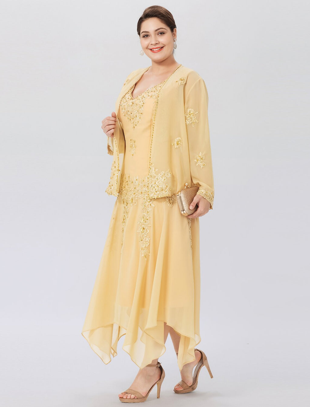 A-Line V-Neck Chiffon Long Sleeve Wrap Formal Dress - Chloe Dress