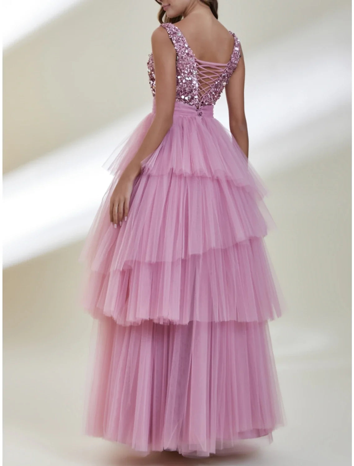 A-Line V-Neck Tulle Sleeveless Pleated Floor-Length Prom Dress - Chloe Dress