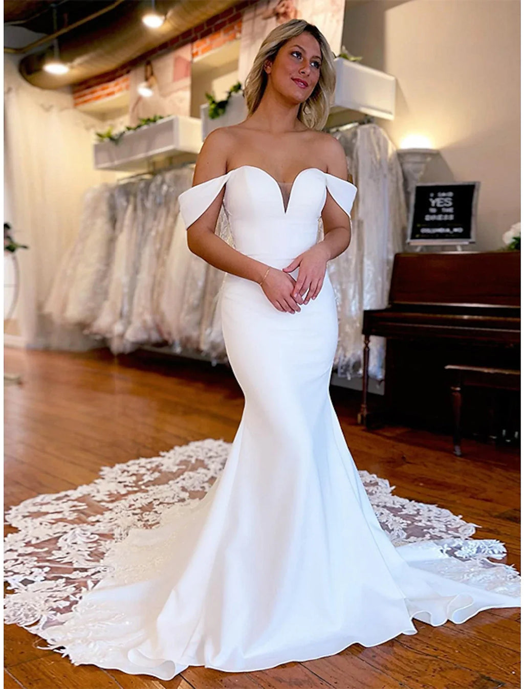 Mermaid Off-Shoulder Sleeveless Train Wedding Gown - Chloe Dress
