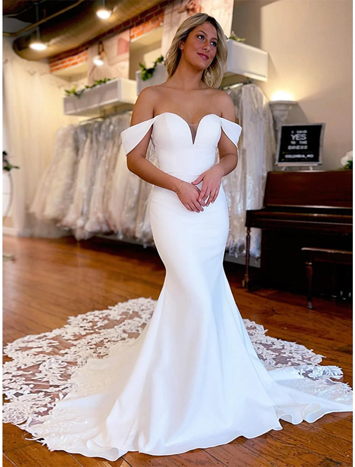 Mermaid Off-Shoulder Sleeveless Train Wedding Gown - Chloe Dress