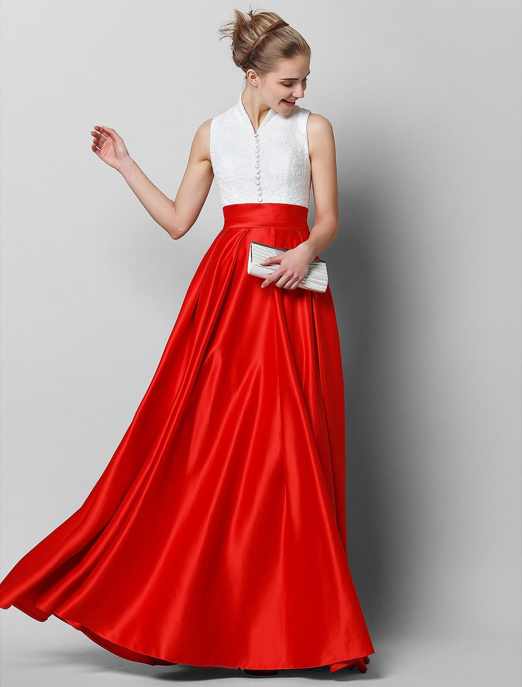 Black A-Line High Neck Lace Sleeveless Pleated Floor-Length Evening Dress - Chloe Dress