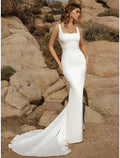 Mermaid Square Neck Sleeveless Open Back Train Wedding Gown - Chloe Dress