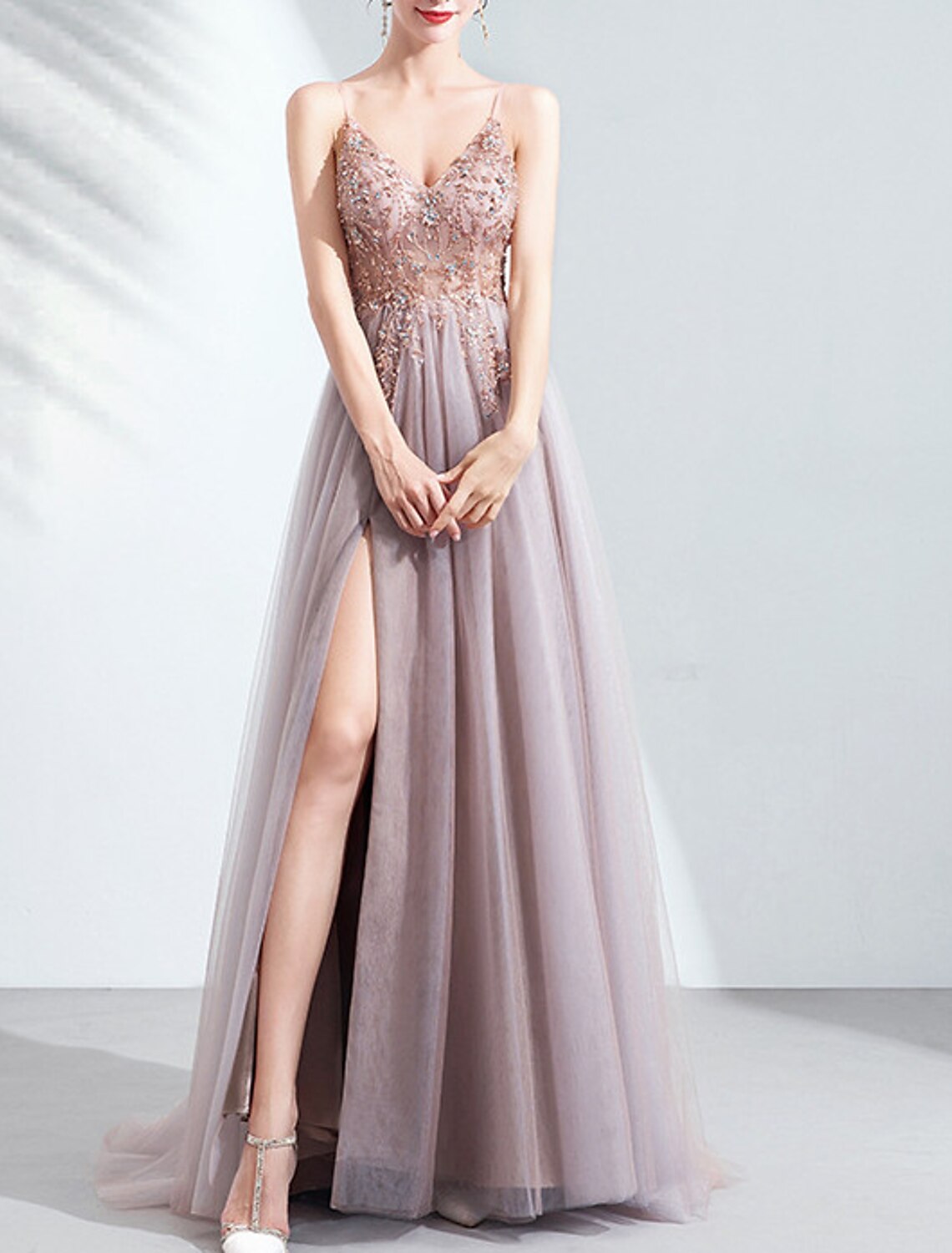 Pink High Slit Evening Dress - Chloe Dress