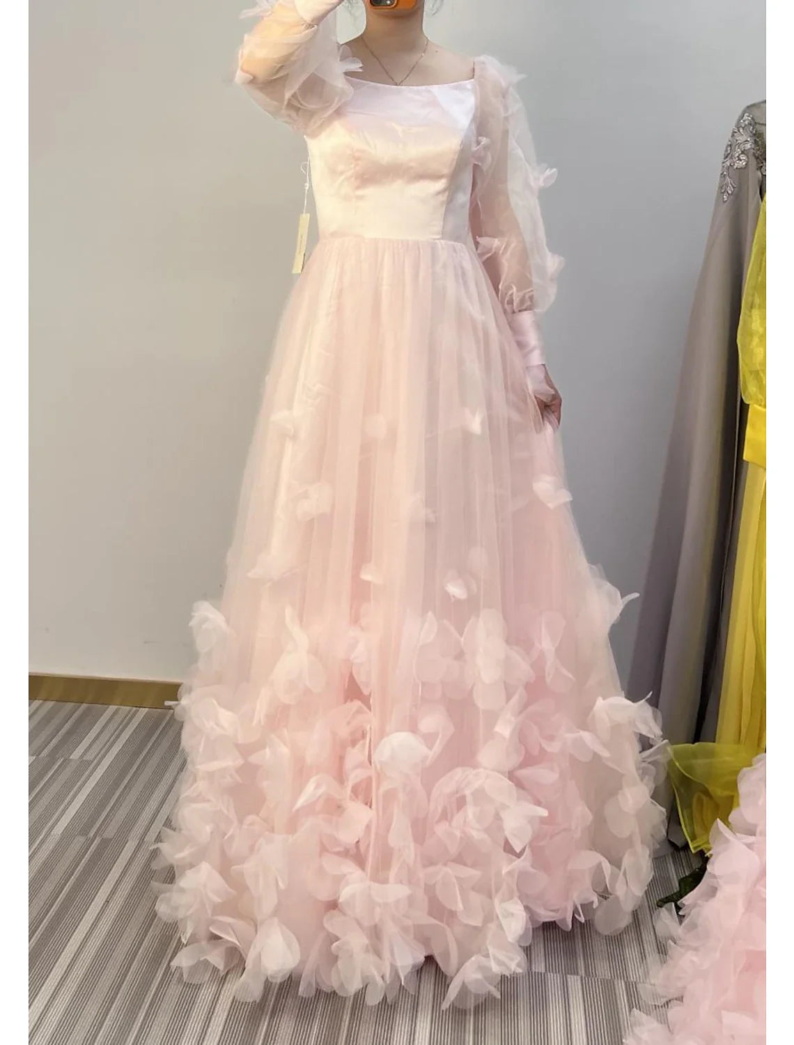 A-Line Tulle Long Sleeve Applique Floor-Length Prom Dress - Chloe Dress
