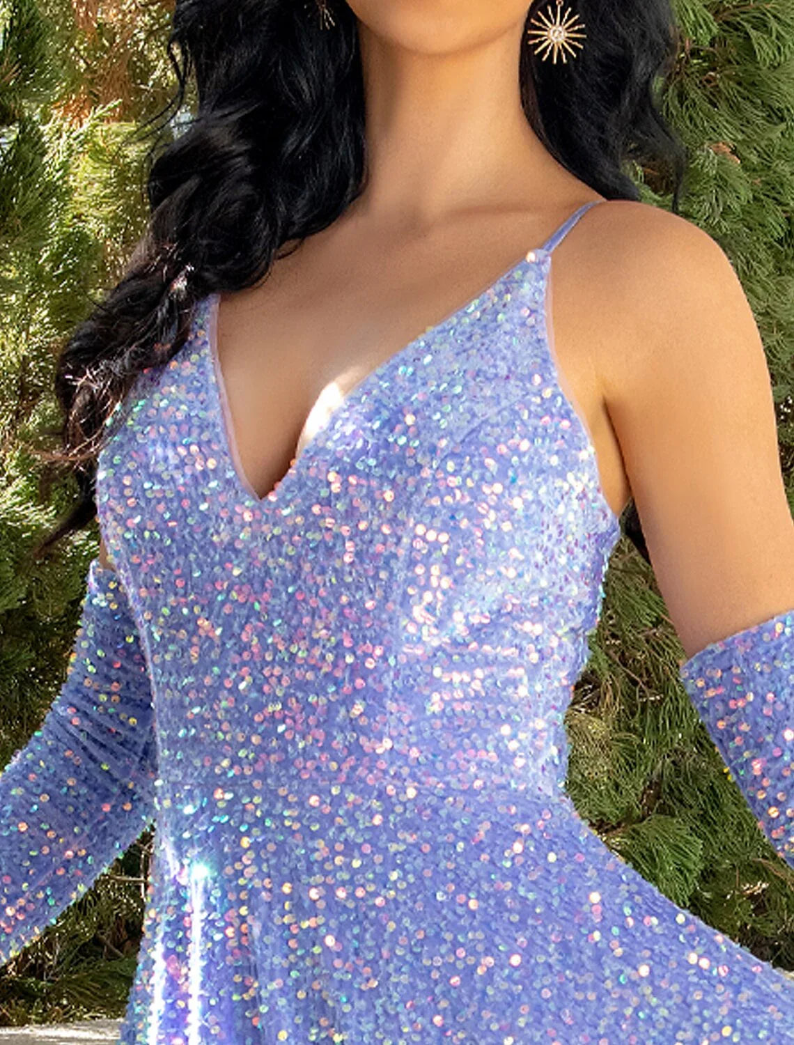 A-Line V-Neck Sequin Sleeveless Pleated Floor-Length Prom Dress - Chloe Dress