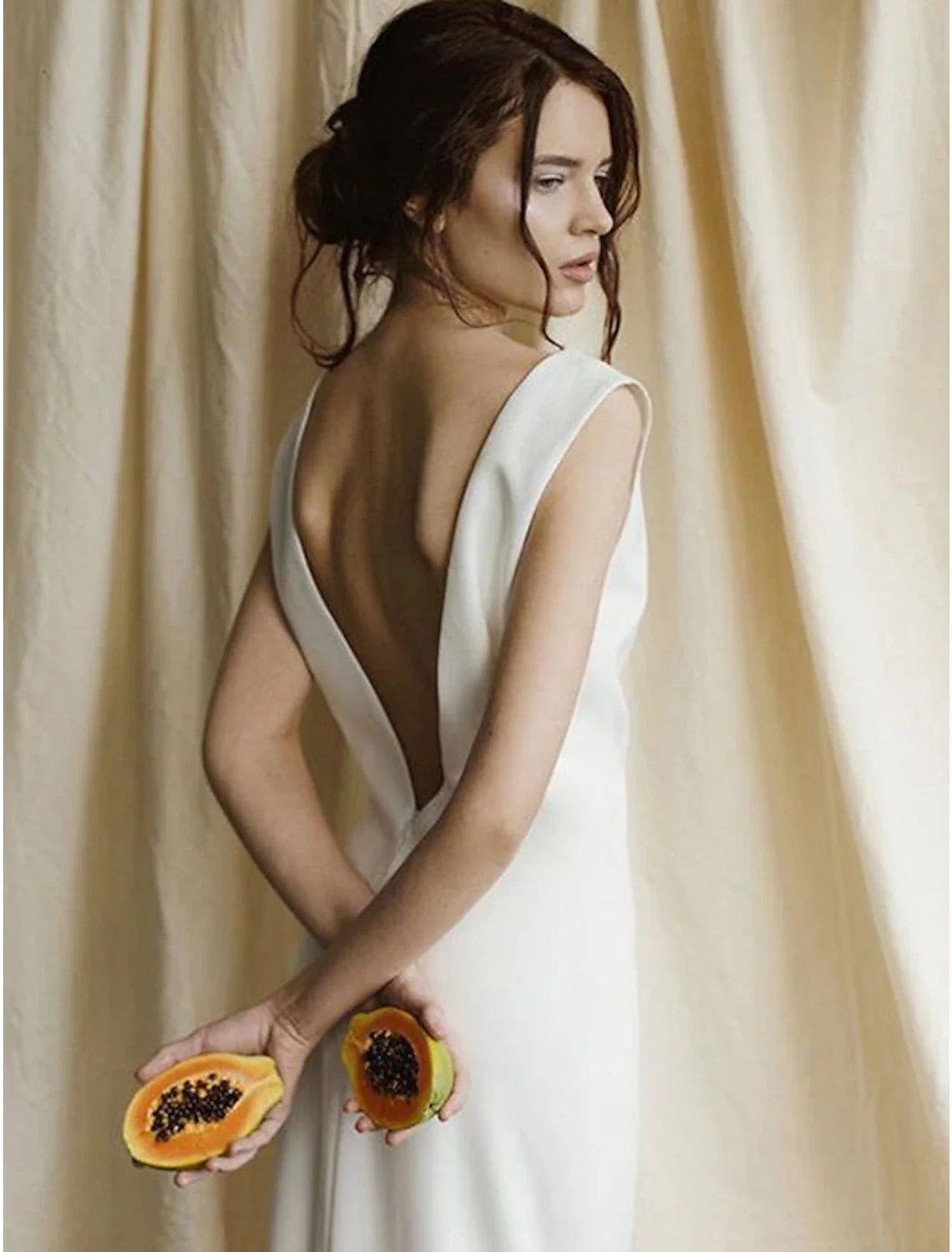 Sheath Satin Sleeveless Open Back Train Wedding Gown - Chloe Dress