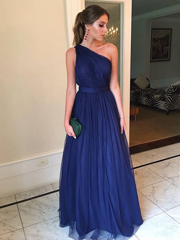 A-Line One-Shoulder Tulle Sleeveless Ruffled Floor-Length Dress - Chloe Dress