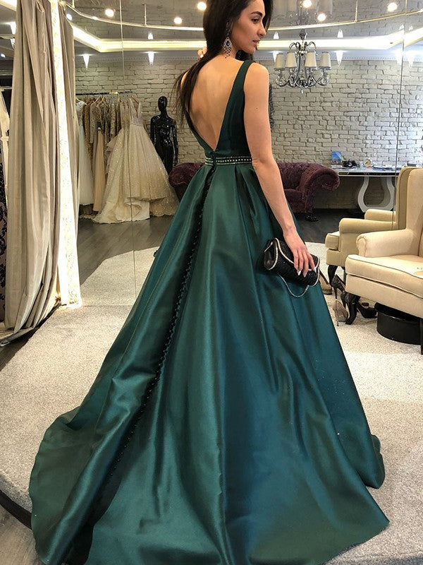 A-Line Satin Sleeveless Train Tea-Length Dress - Chloe Dress