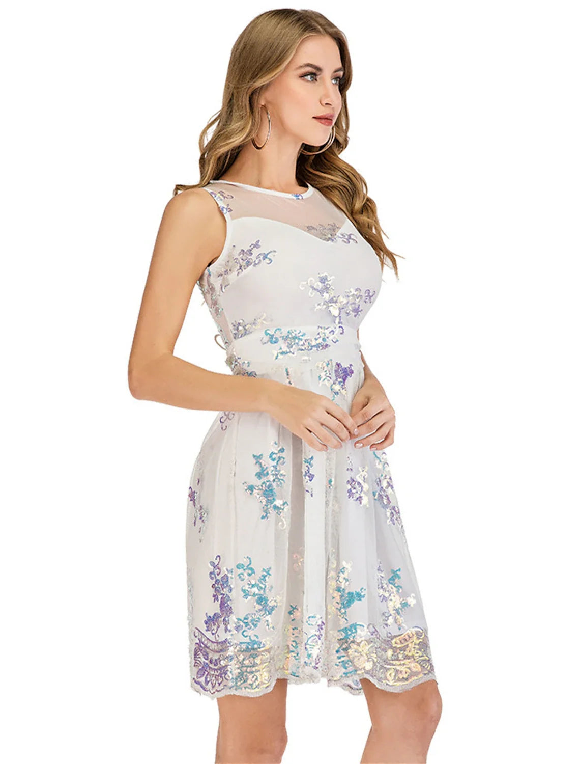 A-Line Illusion Tulle Sleeveless Pleated Mini Cocktail Dress - Chloe Dress