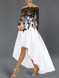 A-Line Off-Shoulder Satin Long Sleeve Asymmetric Wedding Dress - Chloe Dress