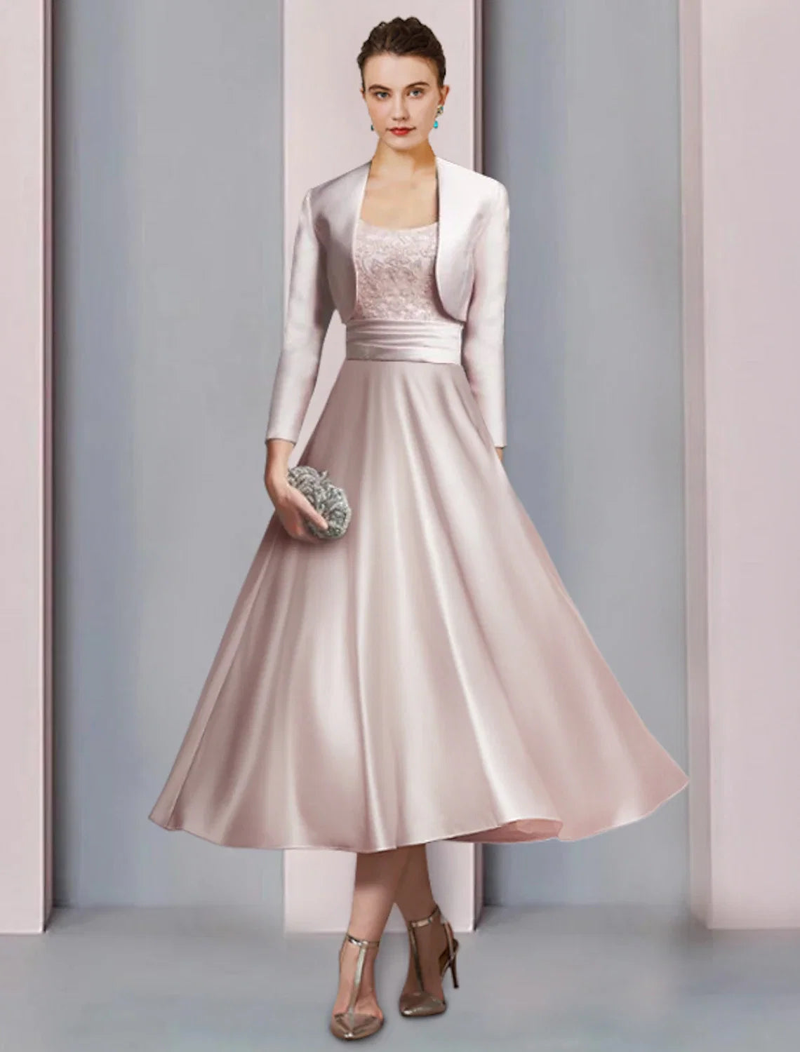 A-Line Satin Applique Tea-Length Party Dress - Chloe Dress