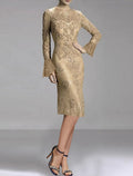 Sheath Lace Long Sleeve Applique Knee-Length Wedding Dress - Chloe Dress