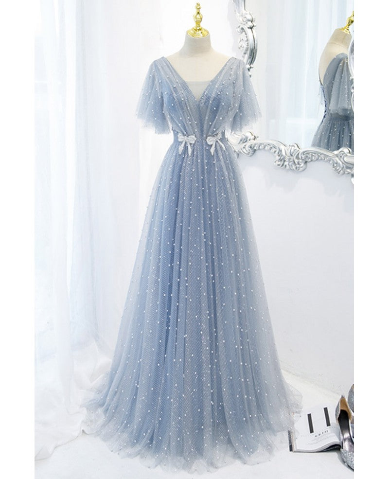 Sky Blue Short Sleeve Backless Beaded Mini Prom Dress - Chloe Dress