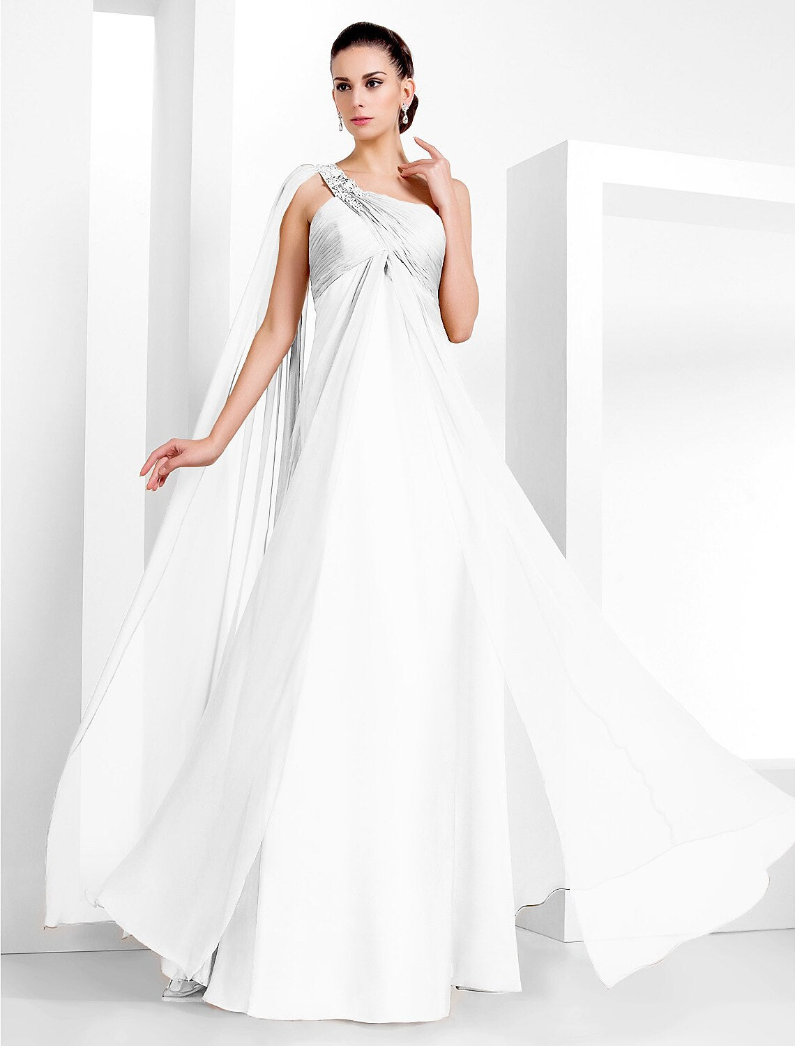 Black Sheath One-Shoulder Chiffon Sleeveless Floor-Length Evening Dress - Chloe Dress