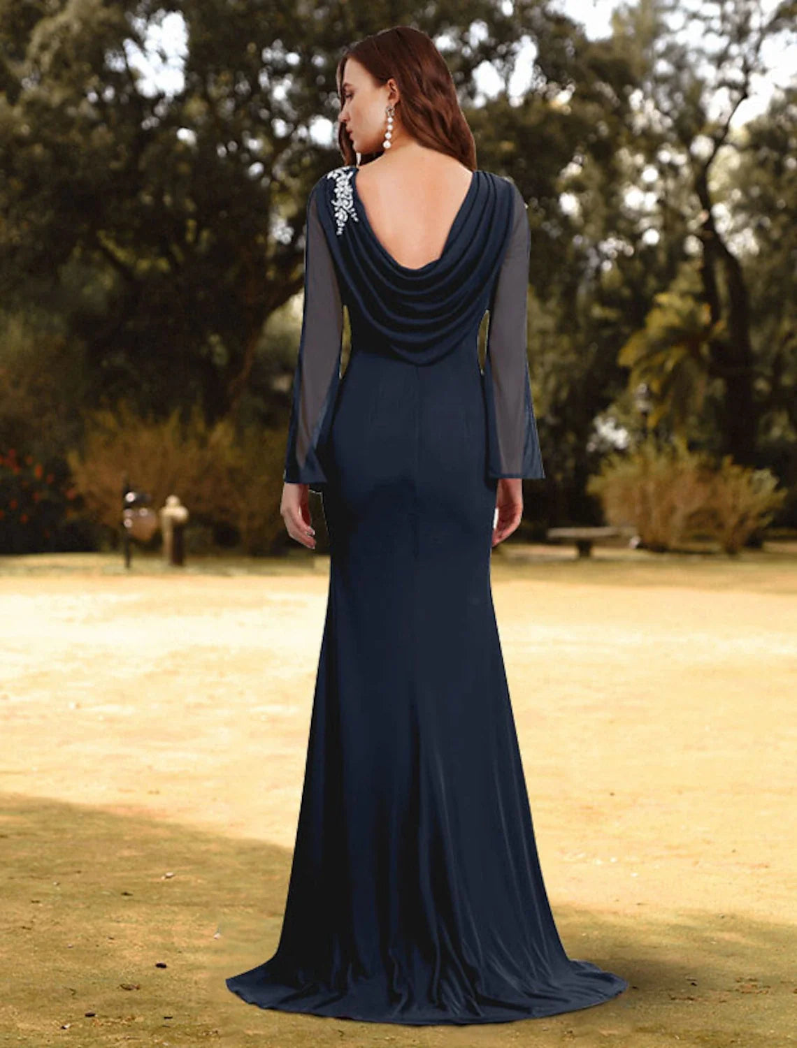 Sheath Chiffon Long Sleeve Train Evening Gown - Chloe Dress