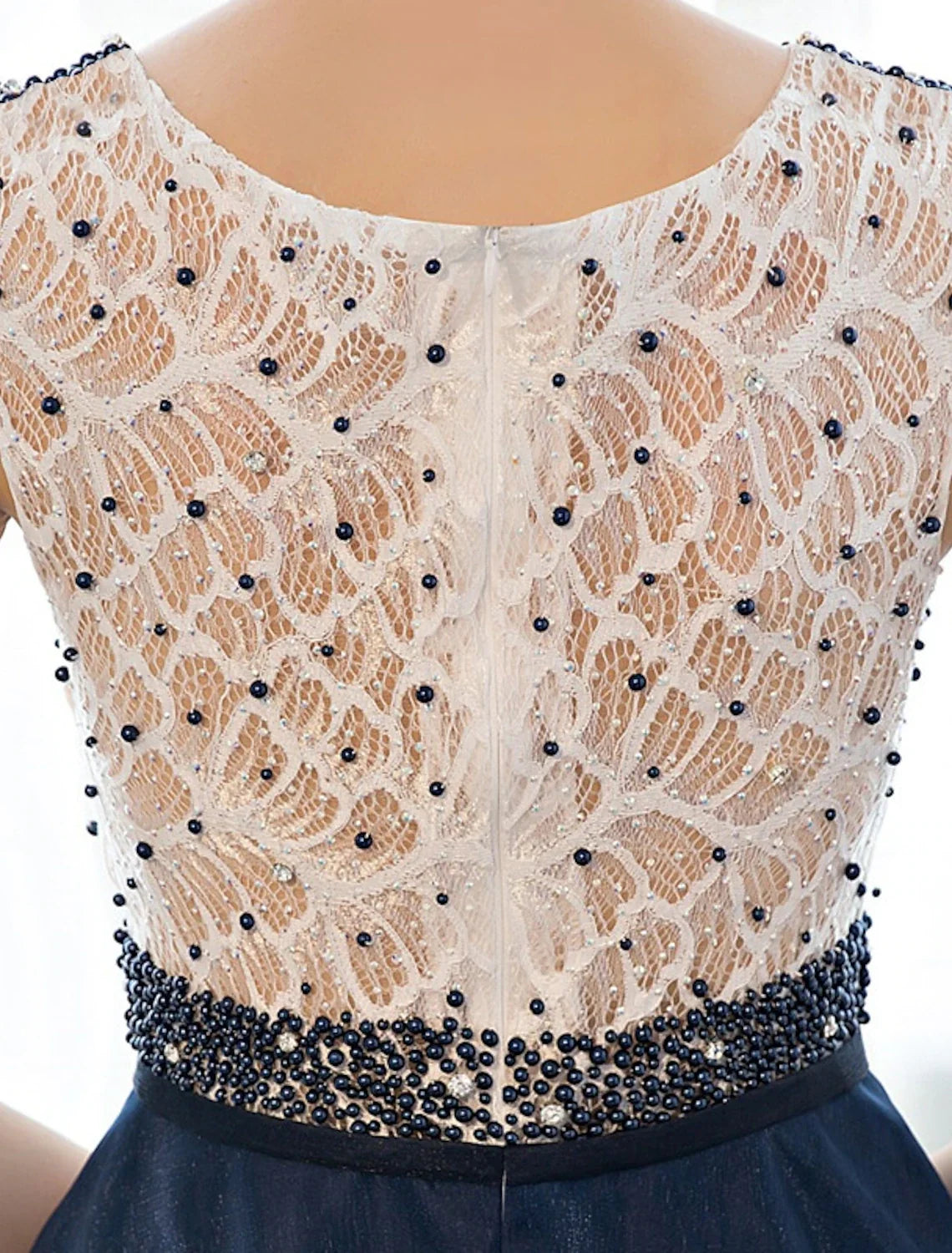 A-Line Illusion Tulle Sleeveless Beaded Floor-Length Evening Dress - Chloe Dress