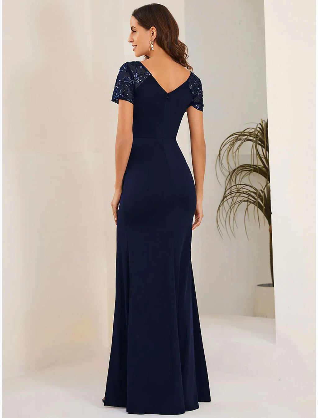 Mermaid V-Neck Short Sleeve High Slit Floor-Length Wedding Dress - Chloe Dress