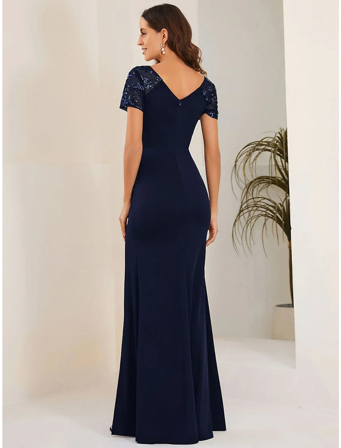 Mermaid V-Neck Short Sleeve High Slit Floor-Length Wedding Dress - Chloe Dress