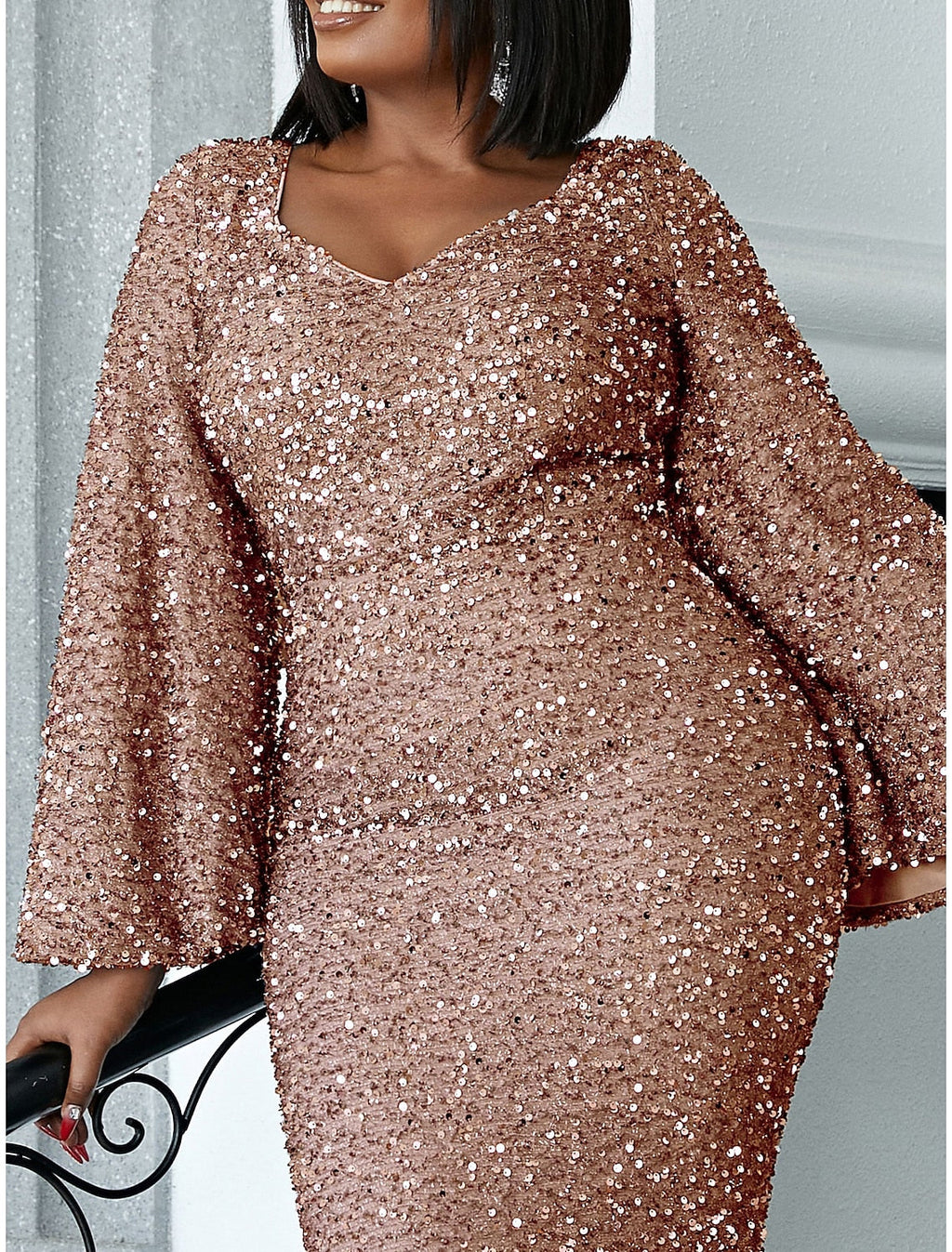 Black Mermaid Sequin Long Sleeve Floor-Length Wedding Dress - Chloe Dress