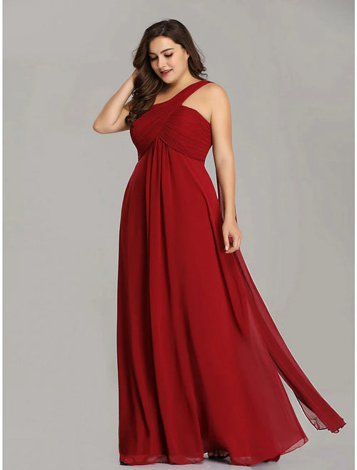 A-Line One-Shoulder Chiffon Sleeveless Backless Pleated Floor-Length Evening Gown - Chloe Dress