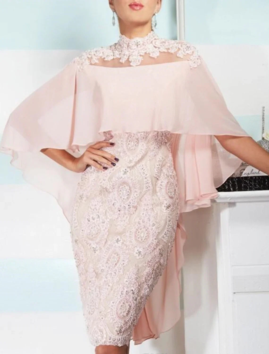 Mermaid High Neck Chiffon Sleeveless Applique Knee-Length Cocktail Dress - Chloe Dress