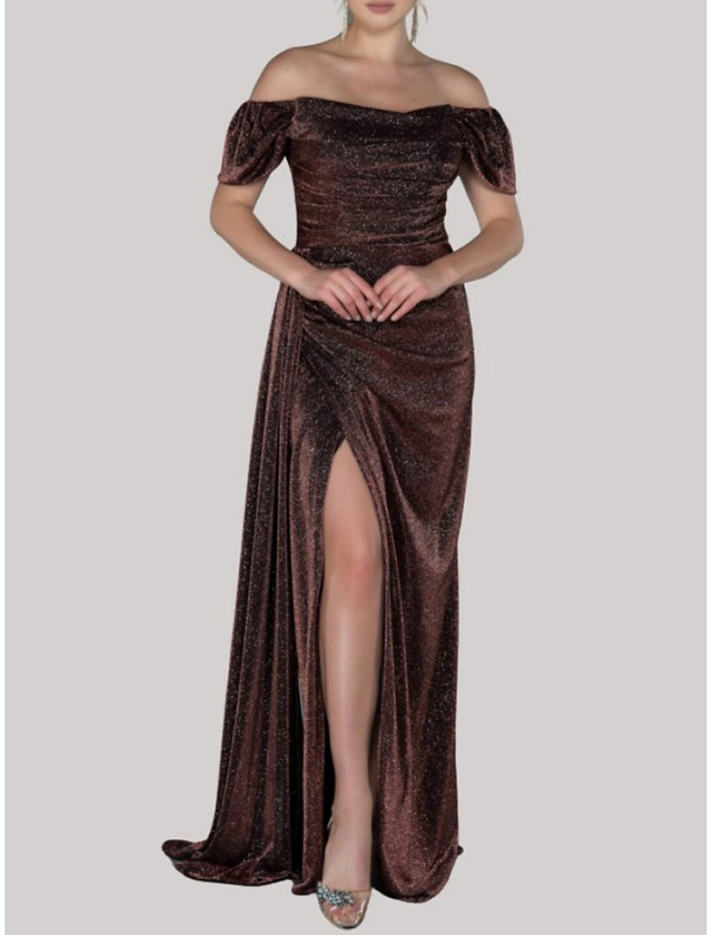 A-Line Off-Shoulder Short Sleeve Pleated Mini Evening Gown - Chloe Dress
