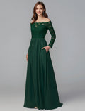 A-Line Off-Shoulder Chiffon Long Sleeve Floor-Length Wedding Dress - Chloe Dress