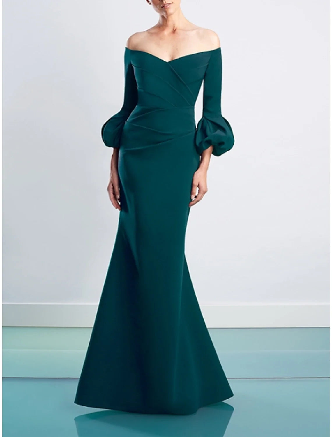 Sheath Off-Shoulder Three-Quarter Sleeve Floor-Length Evening Gown - Chloe Dress