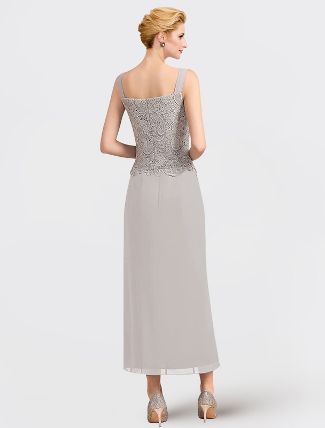 Square Neck Chiffon Sleeveless Wrap Ankle-Length Wedding Dress - Chloe Dress