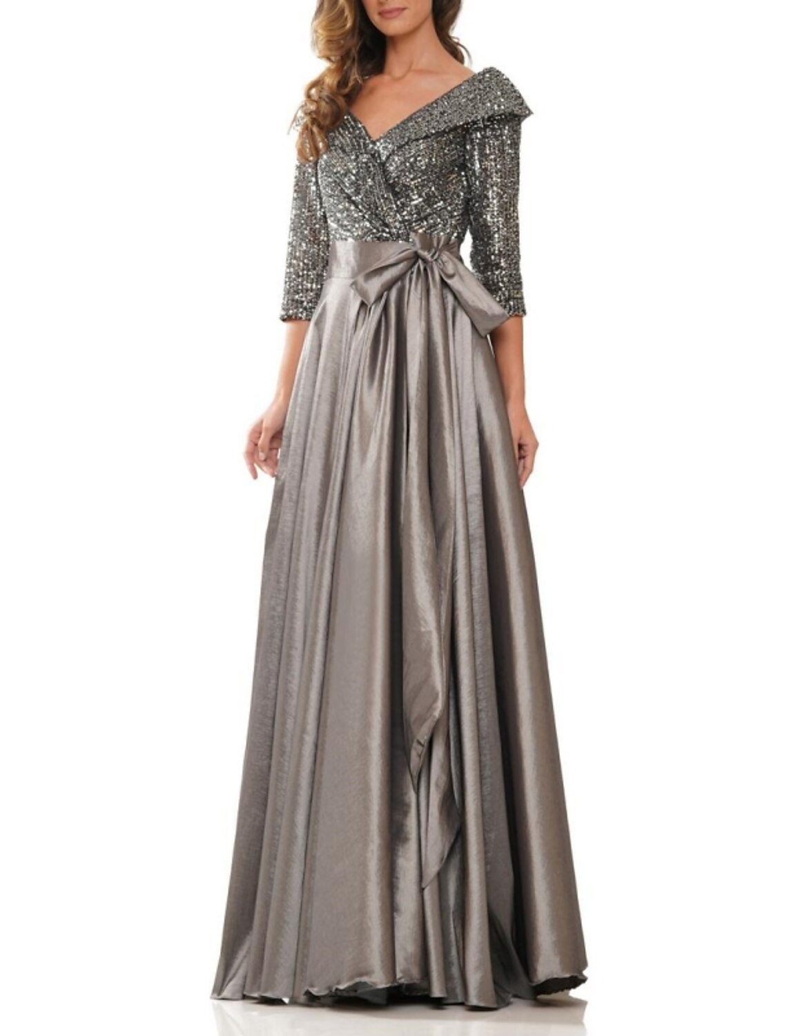 Black A-Line V-Neck Satin Pleated Floor-Length Evening Gown - Chloe Dress