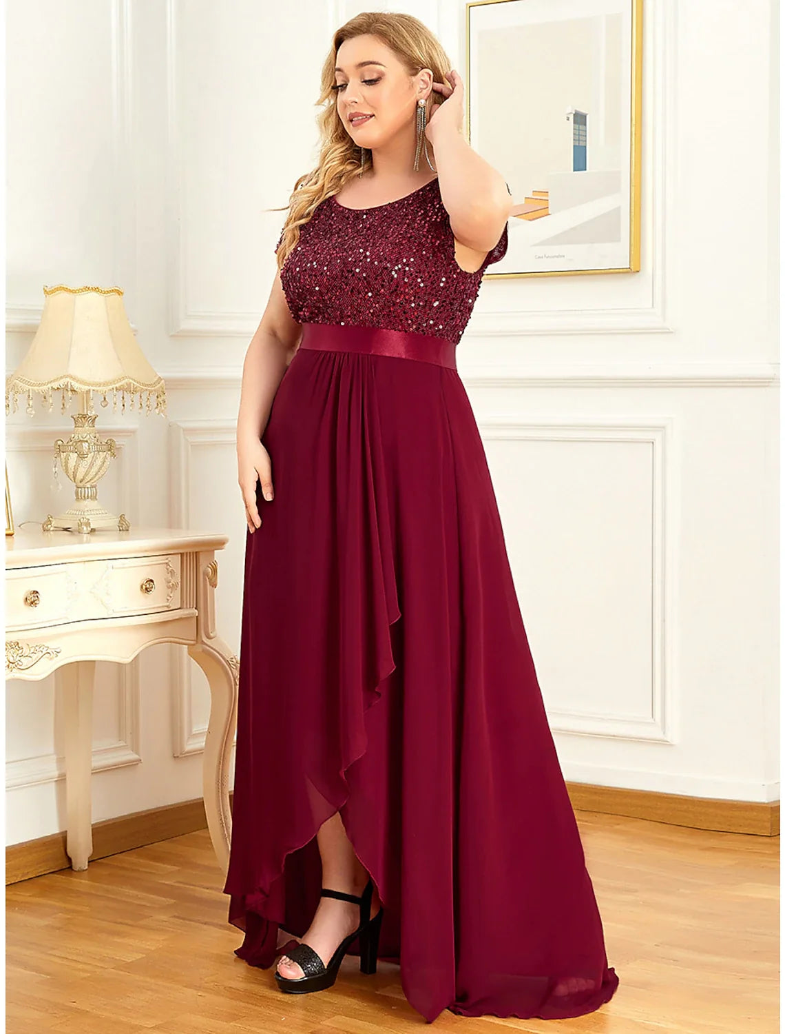 A-Line Chiffon Short Sleeve Asymmetric Mini Homecoming Dress - Chloe Dress