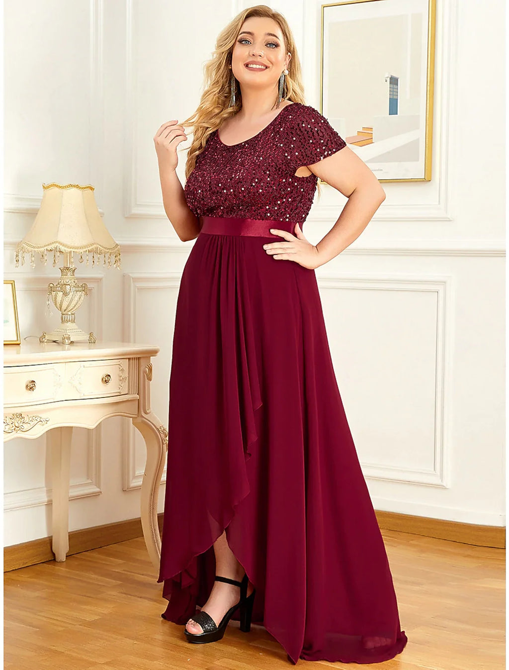 A-Line Chiffon Short Sleeve Asymmetric Mini Homecoming Dress - Chloe Dress