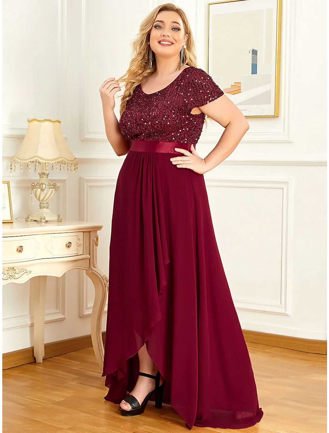 A-Line Chiffon Short Sleeve Asymmetric Mini Homecoming Dress - Chloe Dress