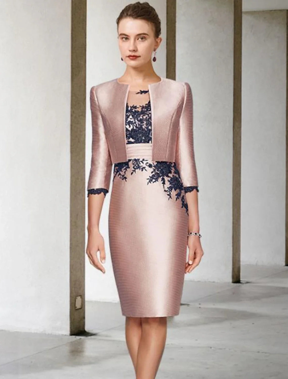 Sheath Satin Three-Quarter Sleeve Applique Mini Wedding Dress - Chloe Dress